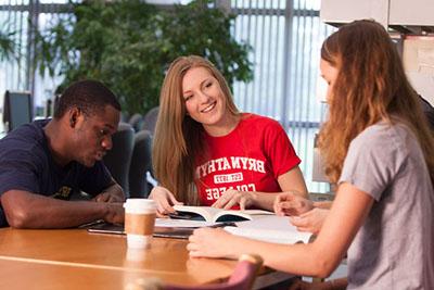 Bryn Athyn College students studying in the library